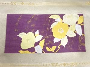 アンティーク　じゅらく帝王紫　金彩　椿模様名古屋帯